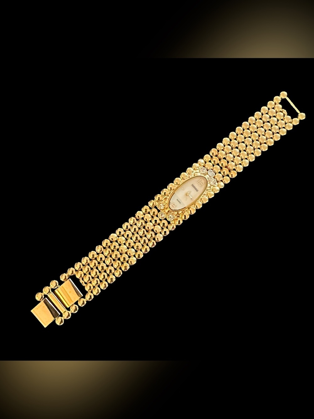 Women's Gold Bead-Link Bracelet Watch with Crystal Accents